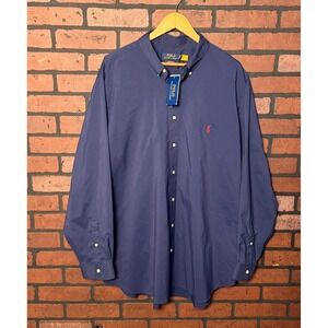 Polo Ralph Lauren Performance Button Up Navy Blue Lng Slv Shirt Mens 2XB/2TG NWT